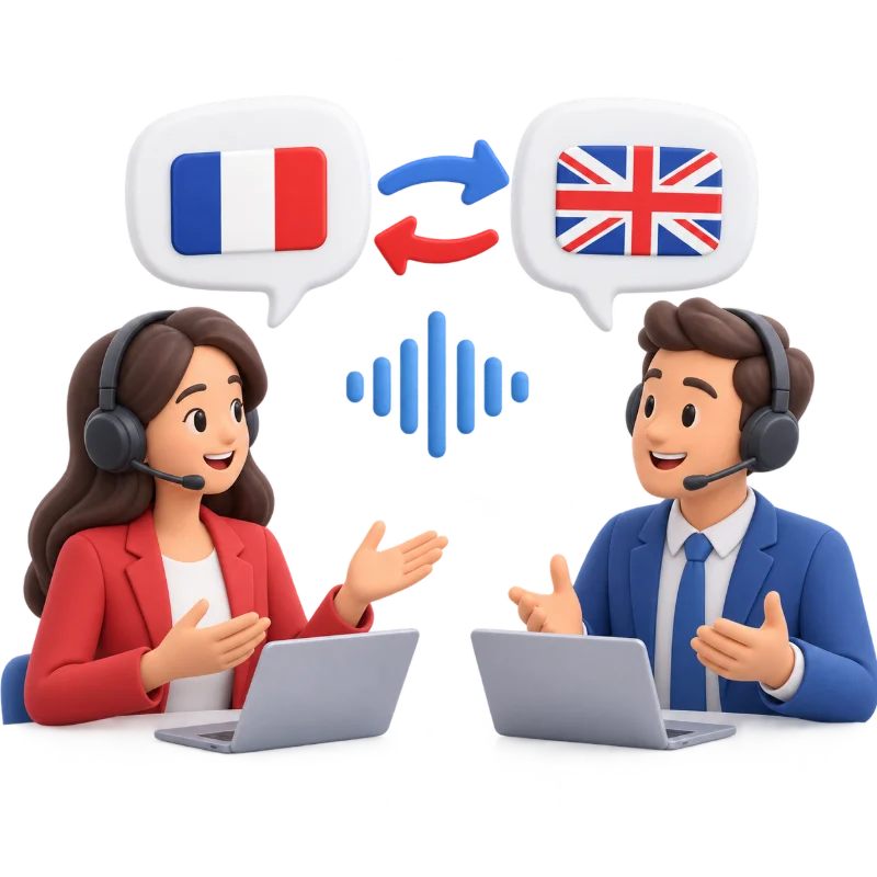 Illustration de la traduction simultanée du français vers l’anglais